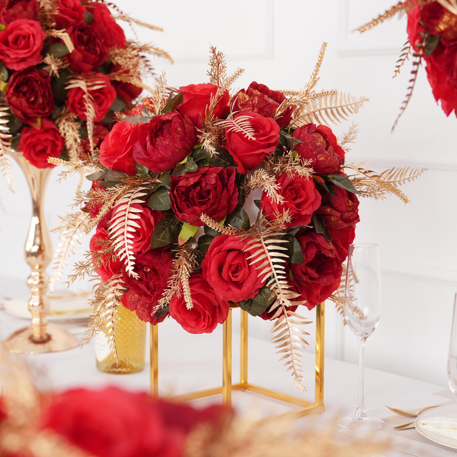 40cm Gold Red Spherical Dried Flower Arrangements​ 3 picture