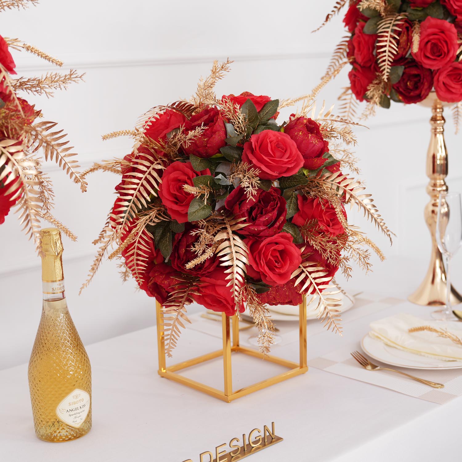 40cm Gold Red Spherical Dried Flower Arrangements​ 4 picture