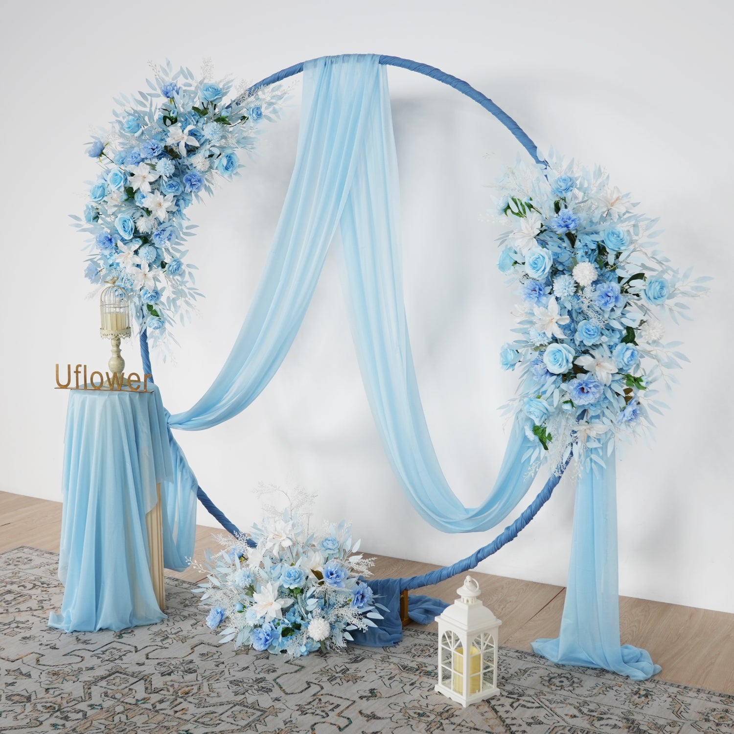 Artificial Blue Wedding KT Backdrop Flower Row Decor