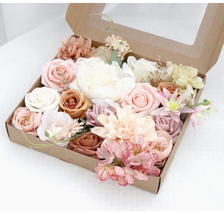 Flower Box Silk Blooming Flowers with Stem Pink