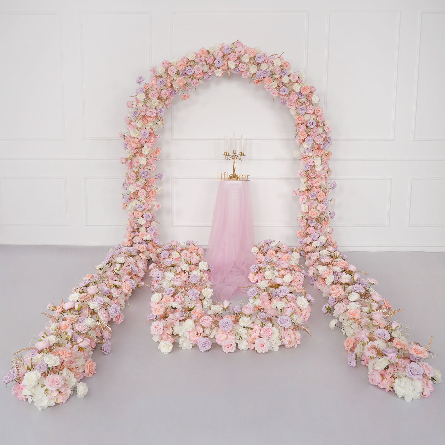Uflower Purple Pink Rose Floral Door Arch Wedding Party Backdrop Decoration