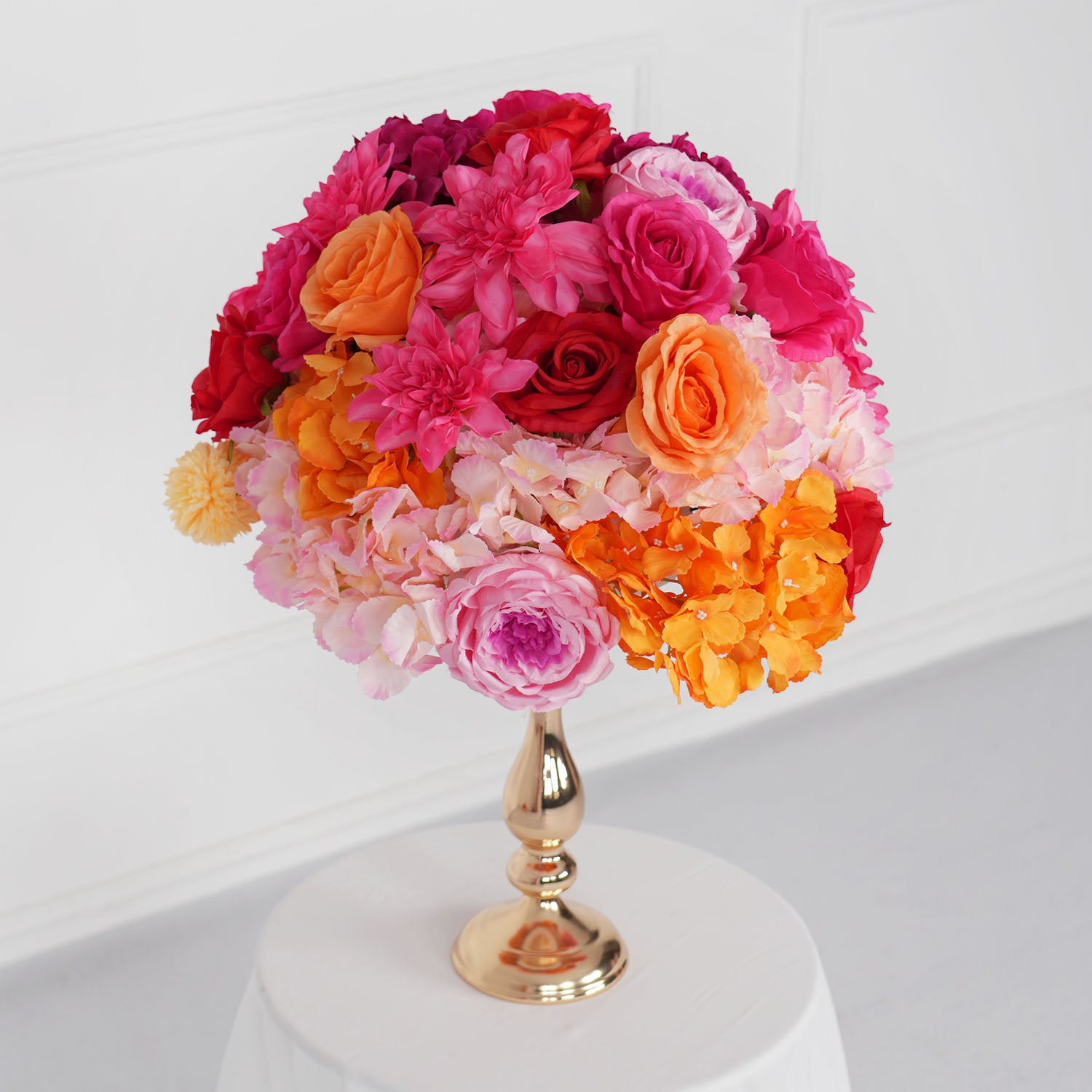 Artificial Orange Red Wedding KT Background Decor Flower Row