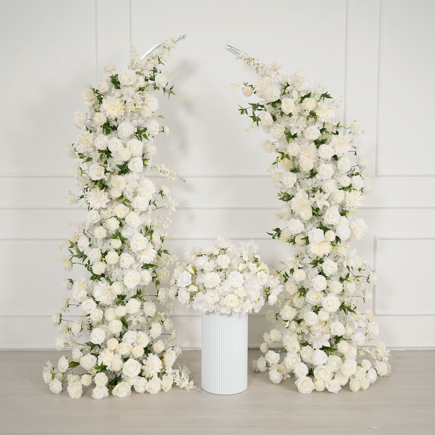Uflower White Dahlia Floral Horn Arch Wedding Party Backdrop Decor