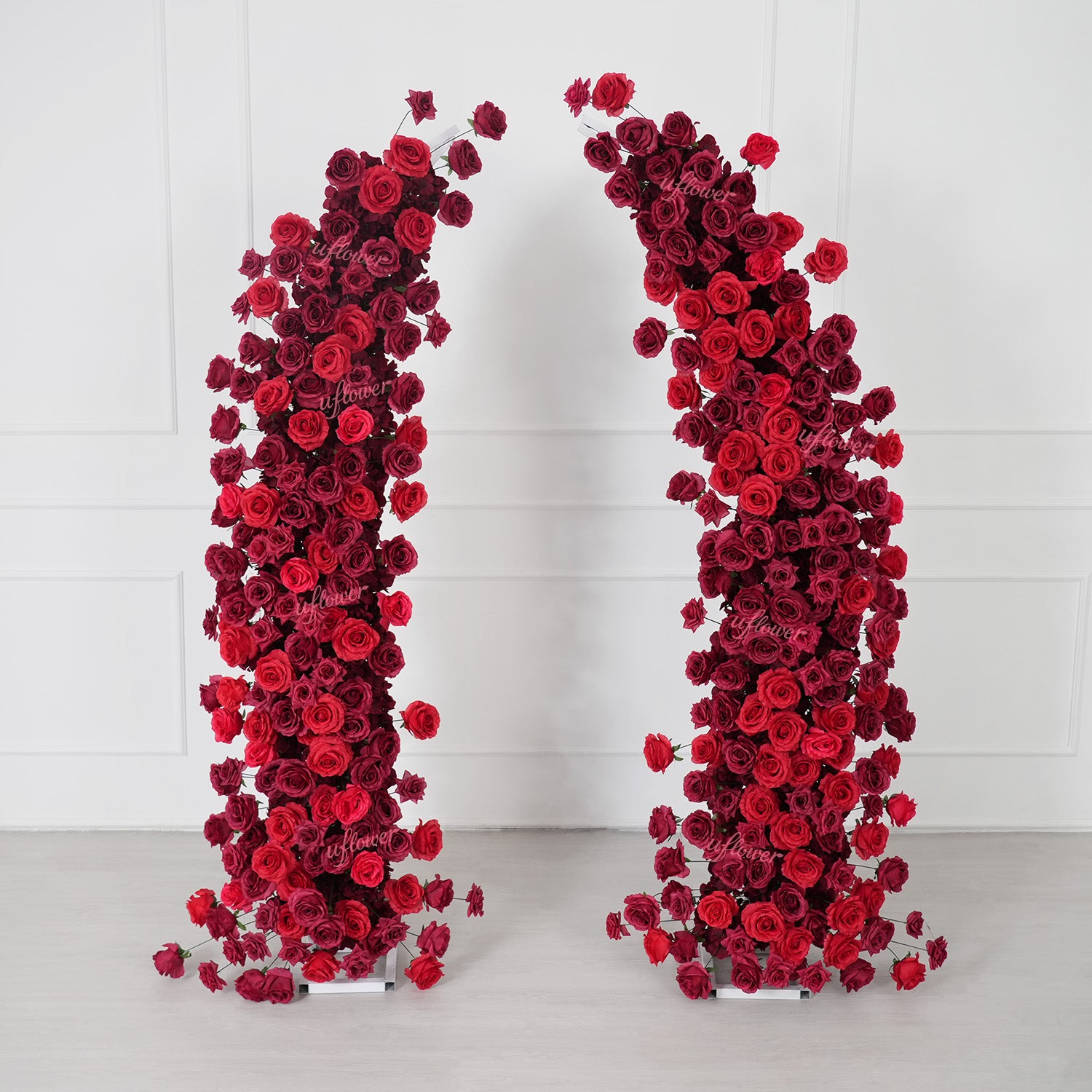 Uflower Red Rose Floral Horn Arch Wedding Party Backdrop Decor