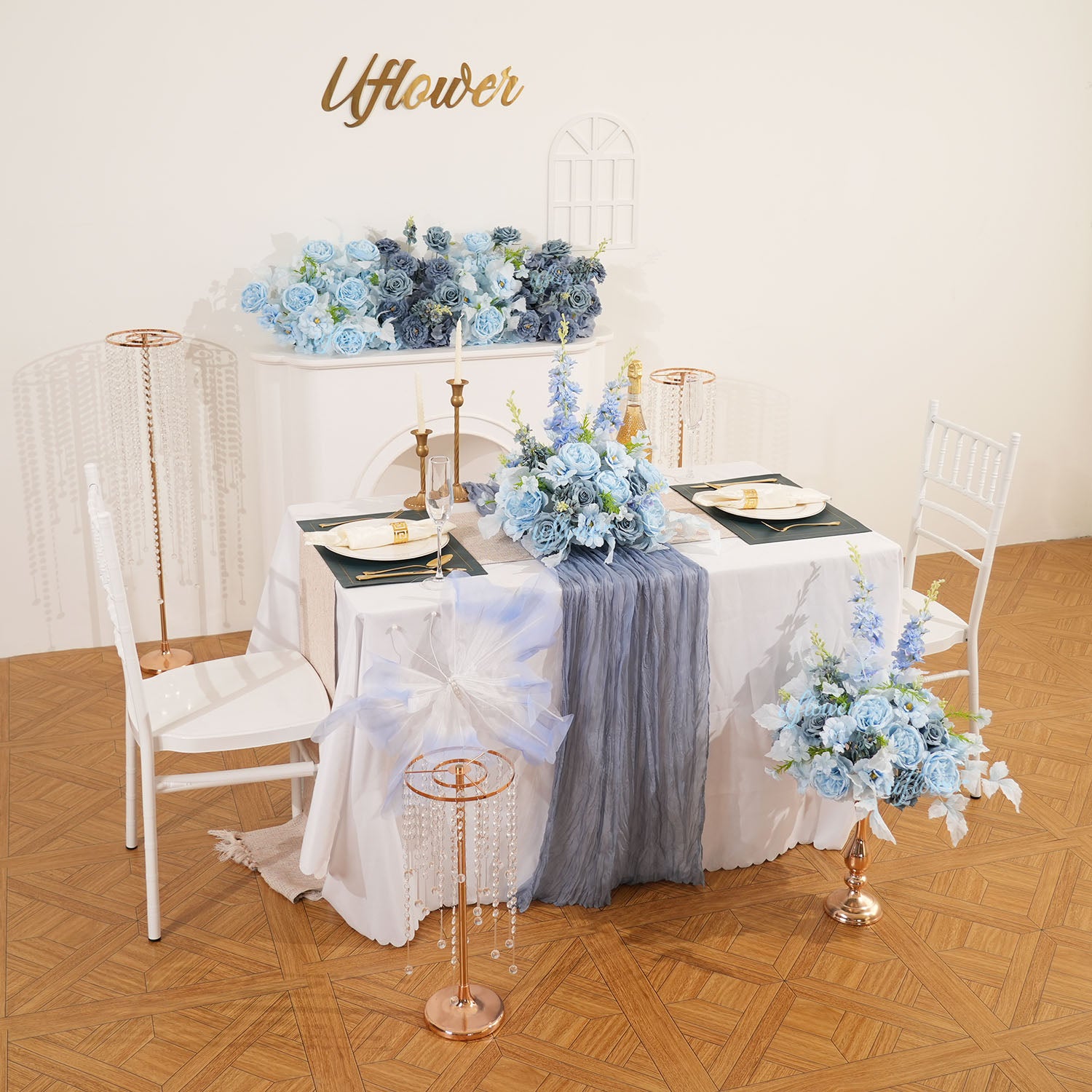 Uflower Smog-Blue Flower Row Decor KT Board Wedding Arrangement Props