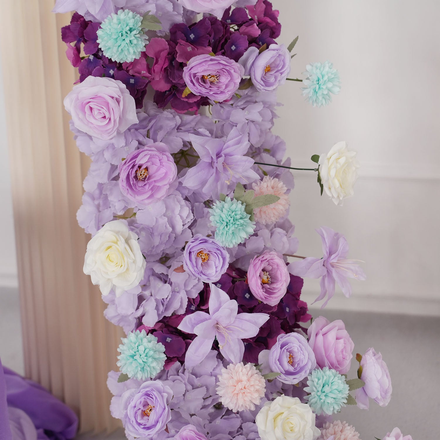 Uflower Purple Flower Row Sofa Table Runner Floor Flower Arrangement