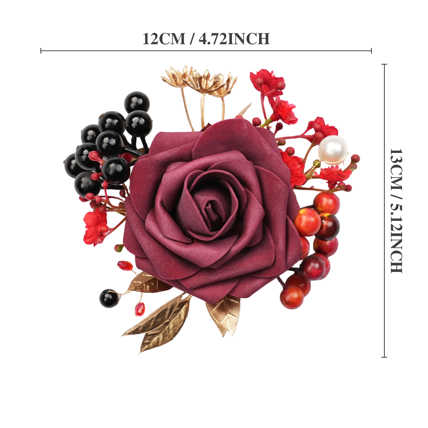 Uflower Black Burgundy Bride Bouquet Wrist Corsage Groom Boutonniere Set Wedding Event Supplies