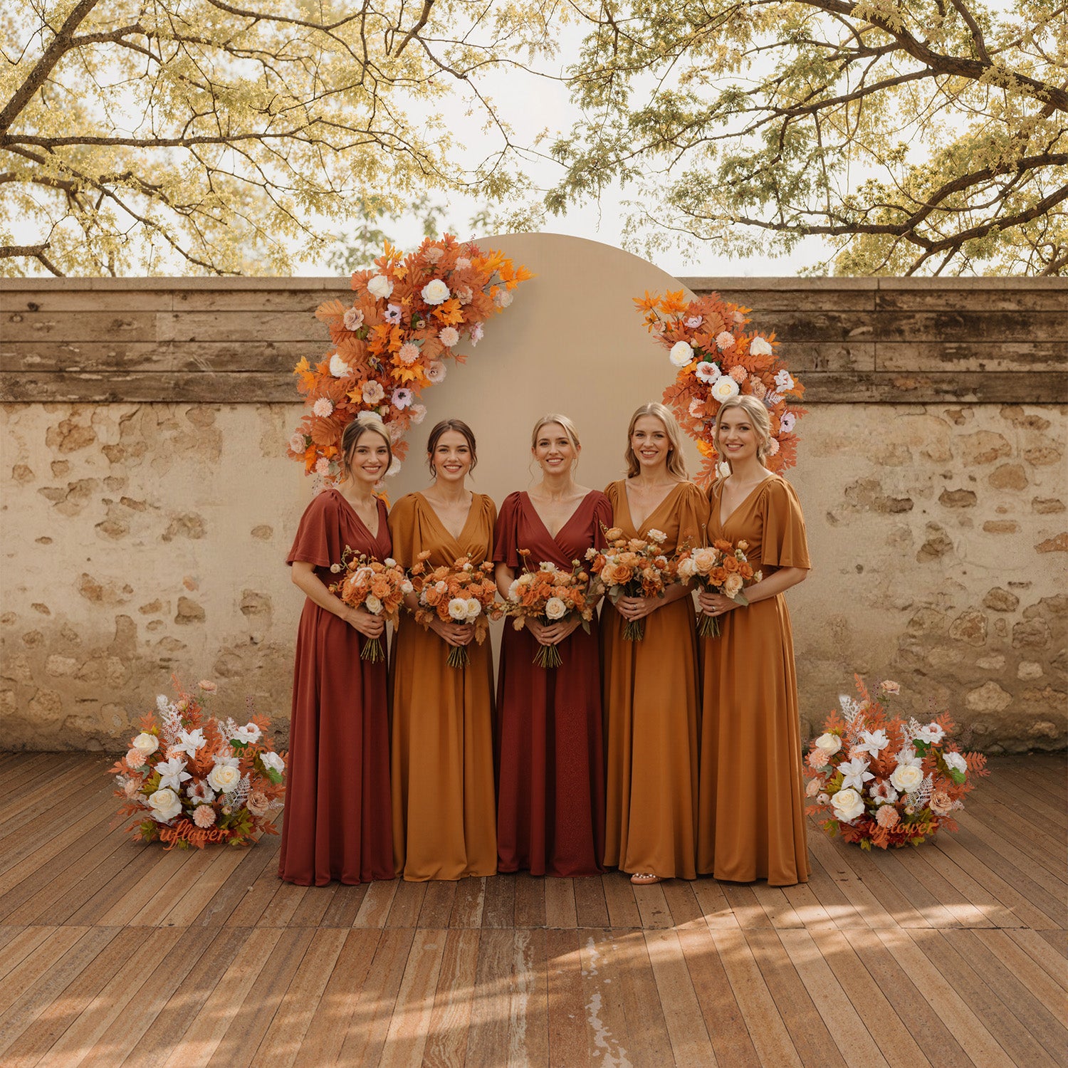 Artificial Orange Wedding KT Backdrop Flower Row Decor