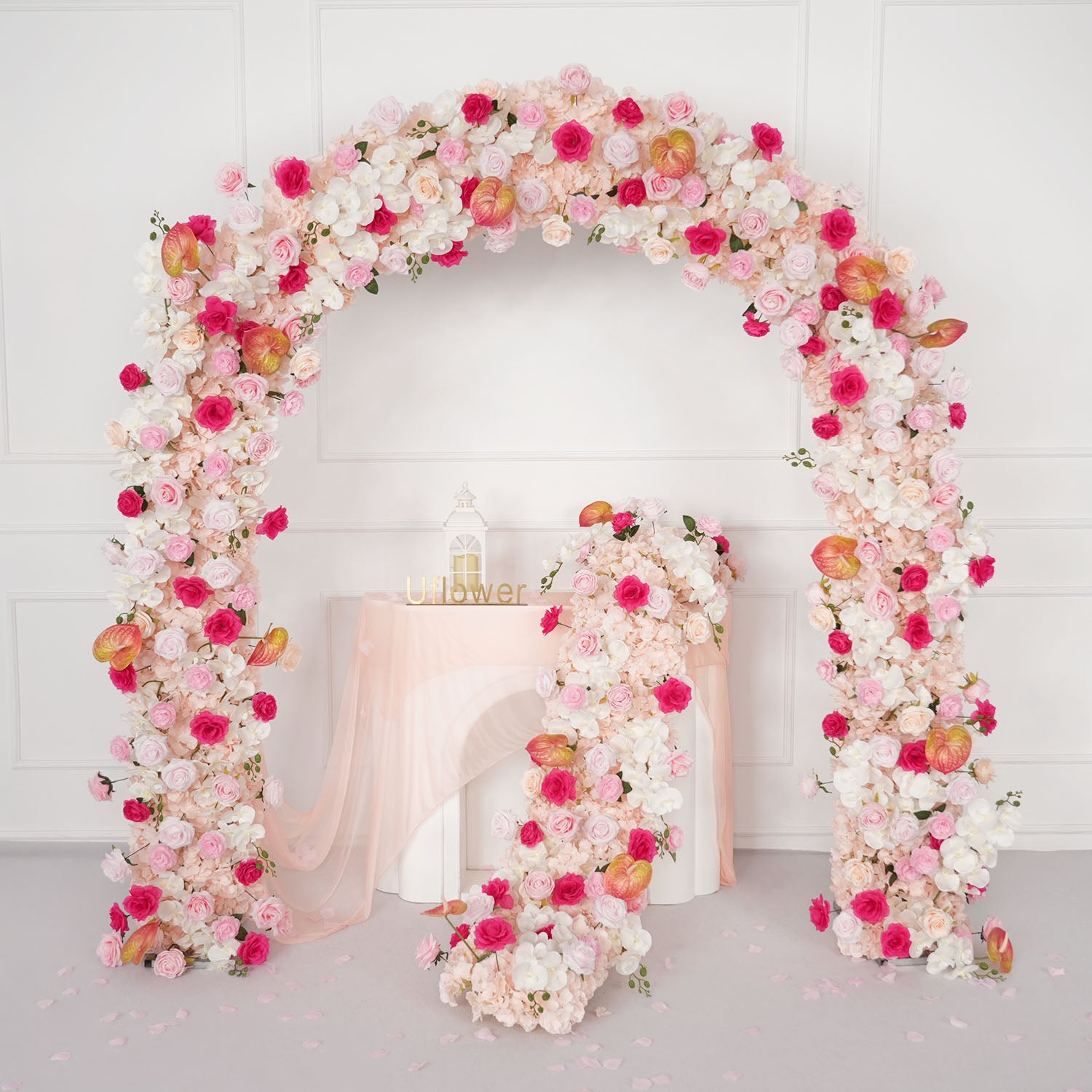 Uflower Pink Rose Floral Door Arch Wedding Party Backdrop Decoration