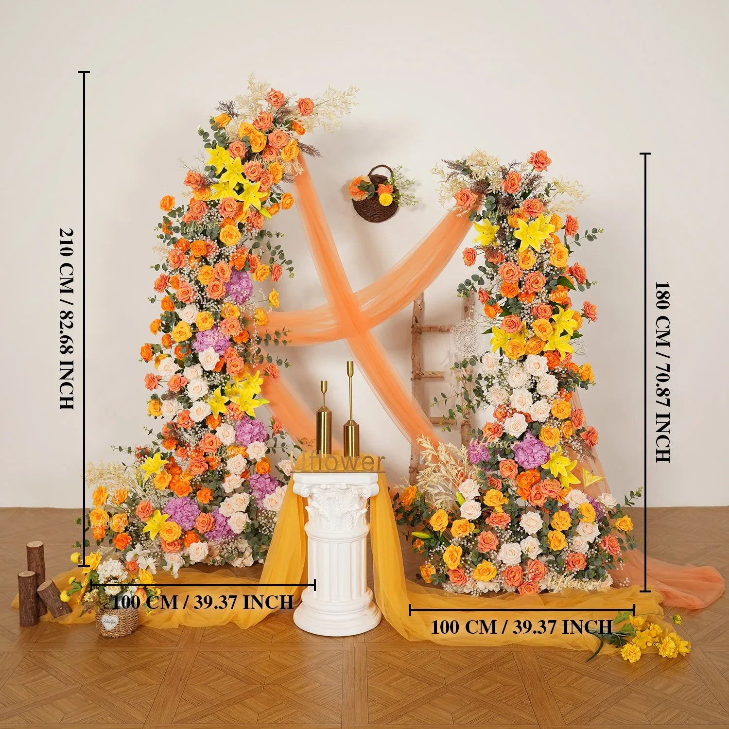 Uflower Orange Yellow Flower Horn Arch Wedding Party Birthday Backdrop Decor SET80139 - Uflower