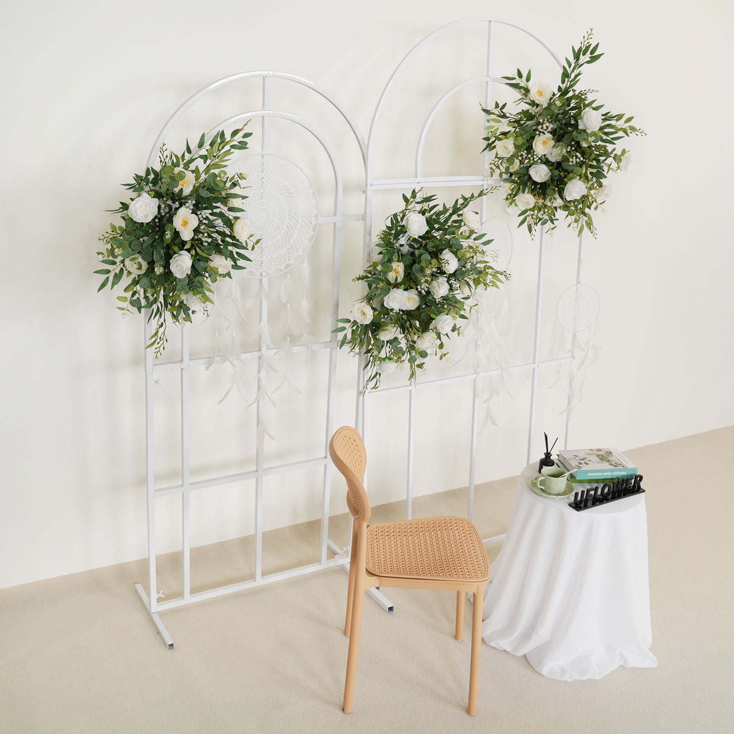 Artificial White Green Wedding KT Backdrop Flower Row Decor