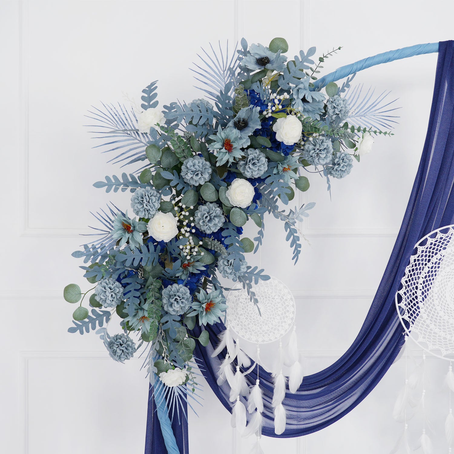 Artificial Grayish Blue Wedding KT Backdrop Flower Row Decor