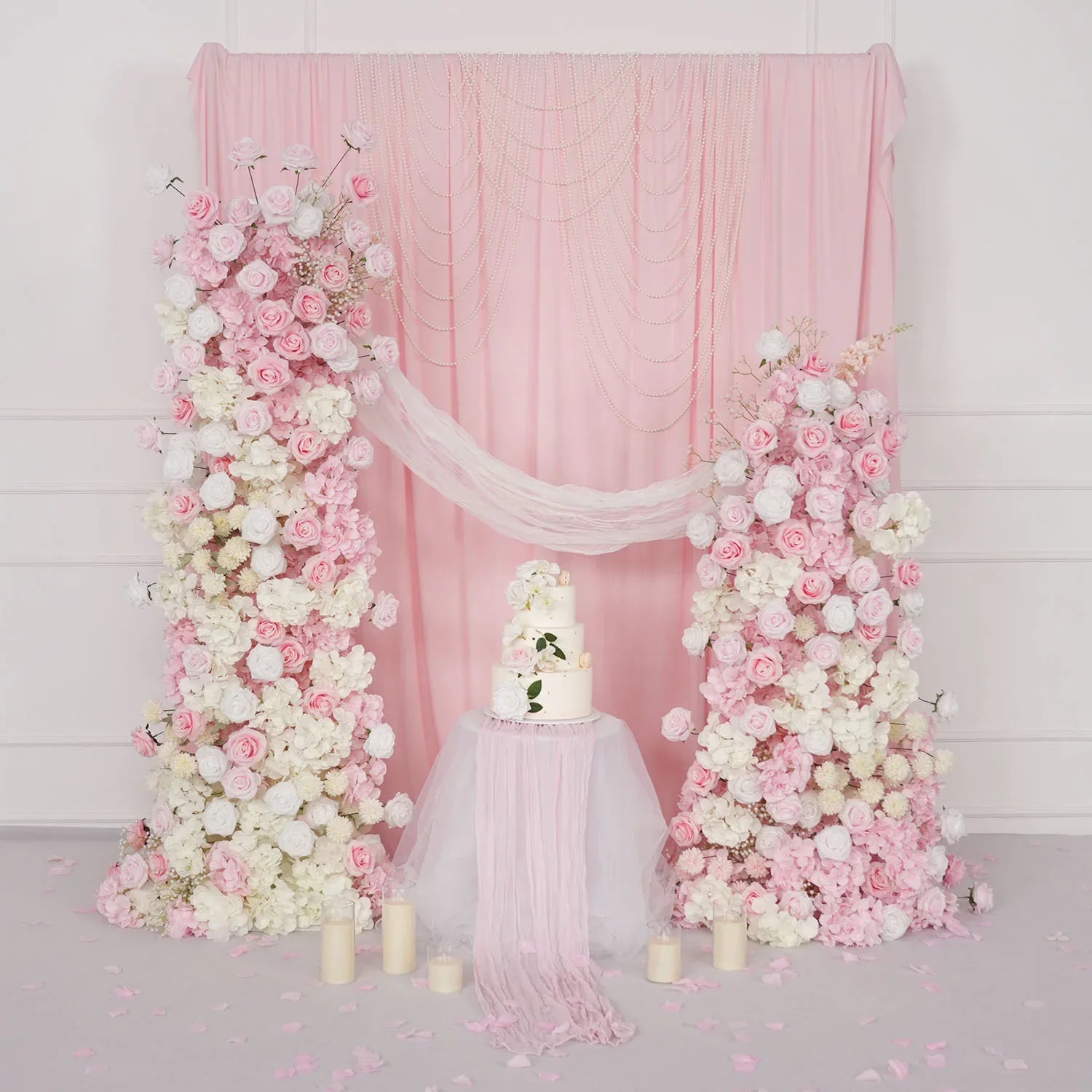 Uflower Artificial Pink White Wedding KT Backdrop Flower Row Decor - Uflower