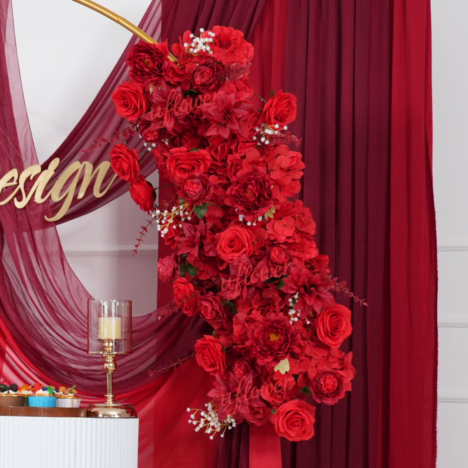 Uflower Artificial Red Wedding KT Backdrop Flower Row Decor