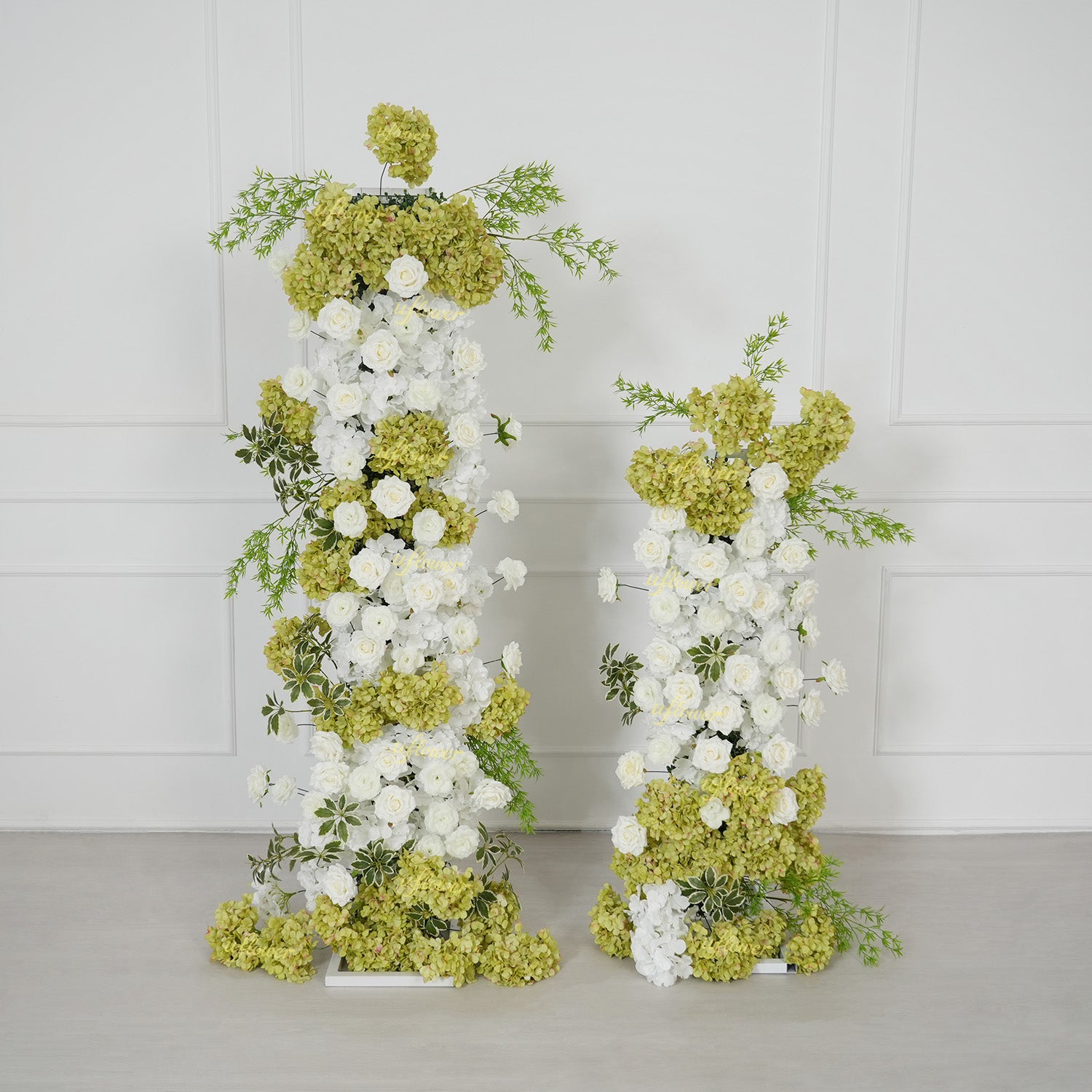 Uflower Artificial Green White Hydrangea Rose Flower Row Wedding KT Backdrop Decor