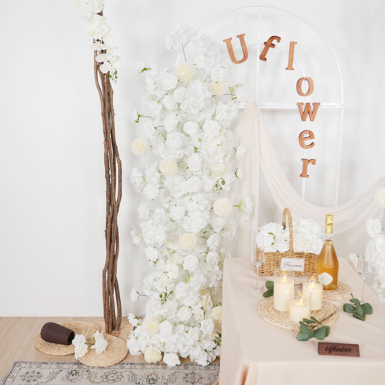 Artificial White Rose Wedding KT Backdrop Flower Row Decor
