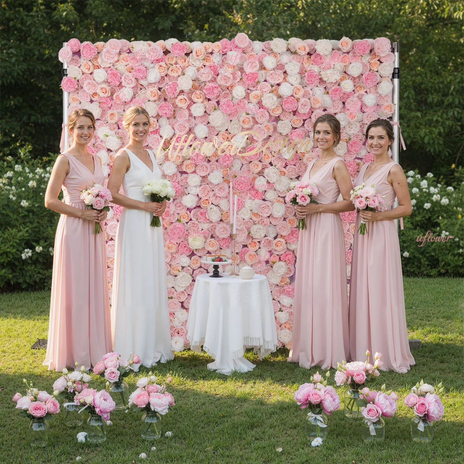Uflower Artificial Pink Rose Wall Wedding Backdrop Decor - Uflower