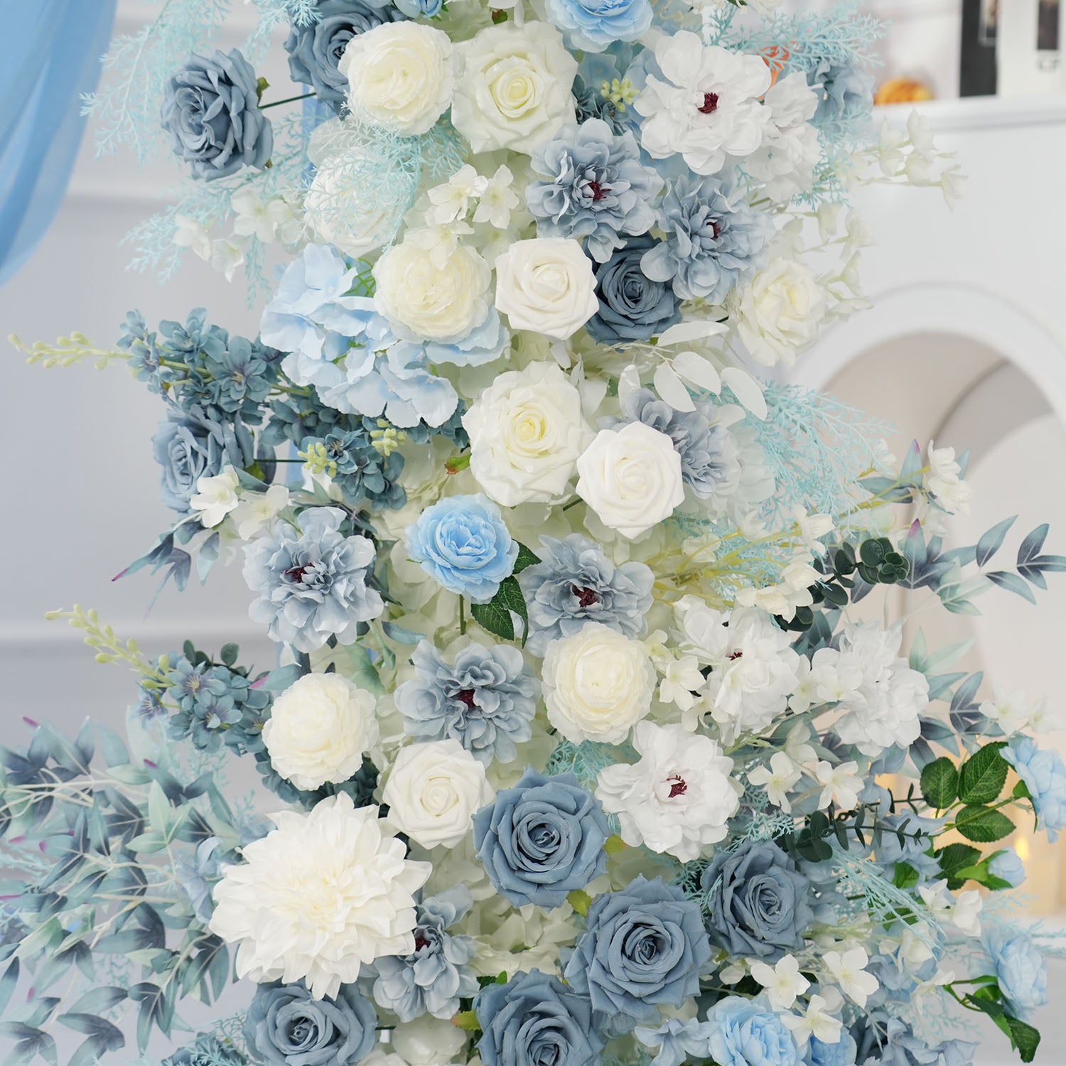 Uflower Horn Arch Blue White 5D Floral Arrangement Wedding Decor