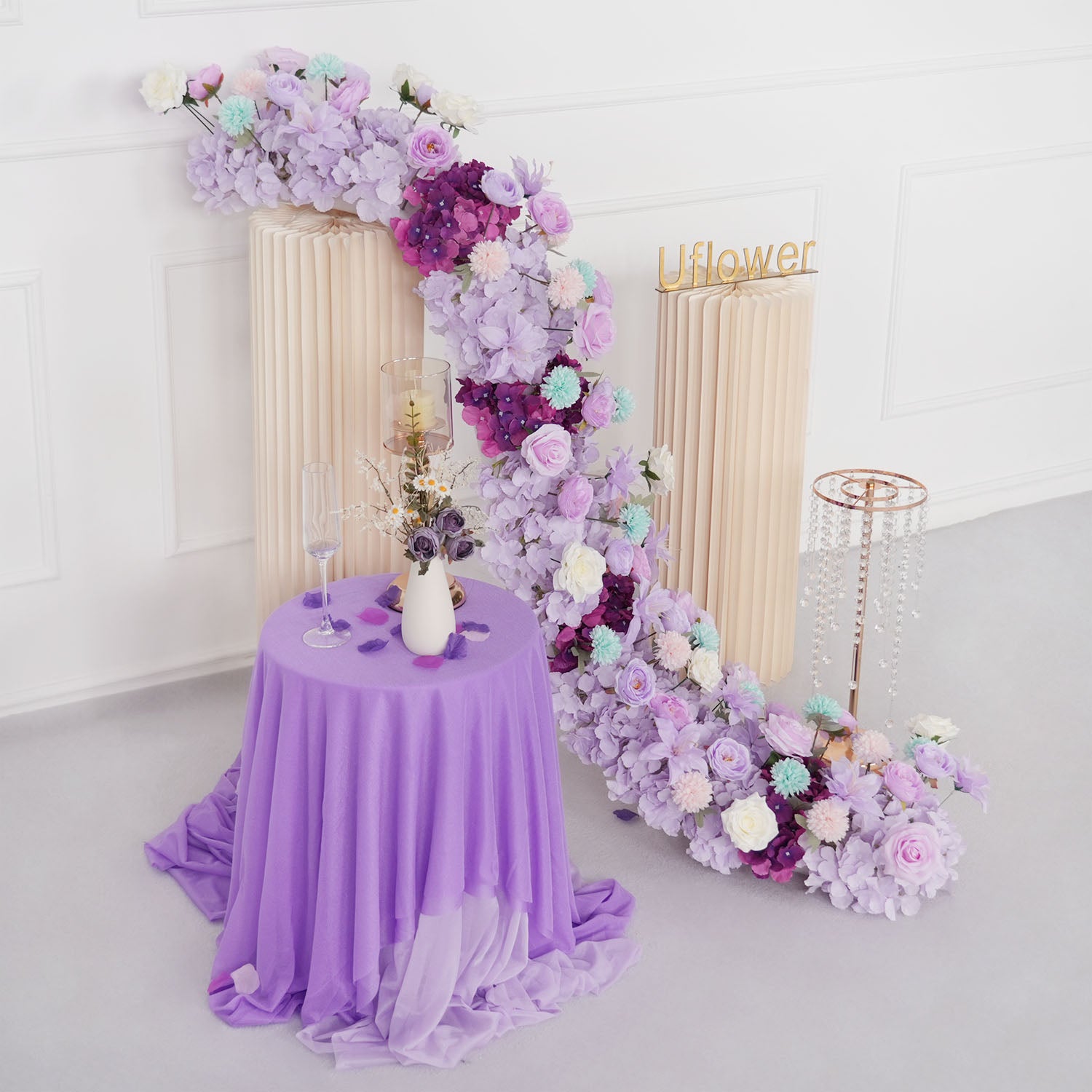Uflower Purple Table Runner Arrangement Wedding Backdrop Wall Decor