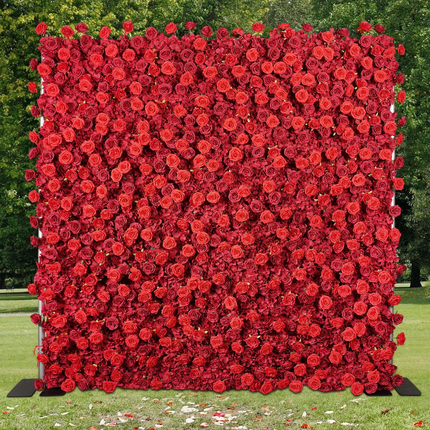 Artificial Red Rose Flower Wall Wedding Roller Blind Decor