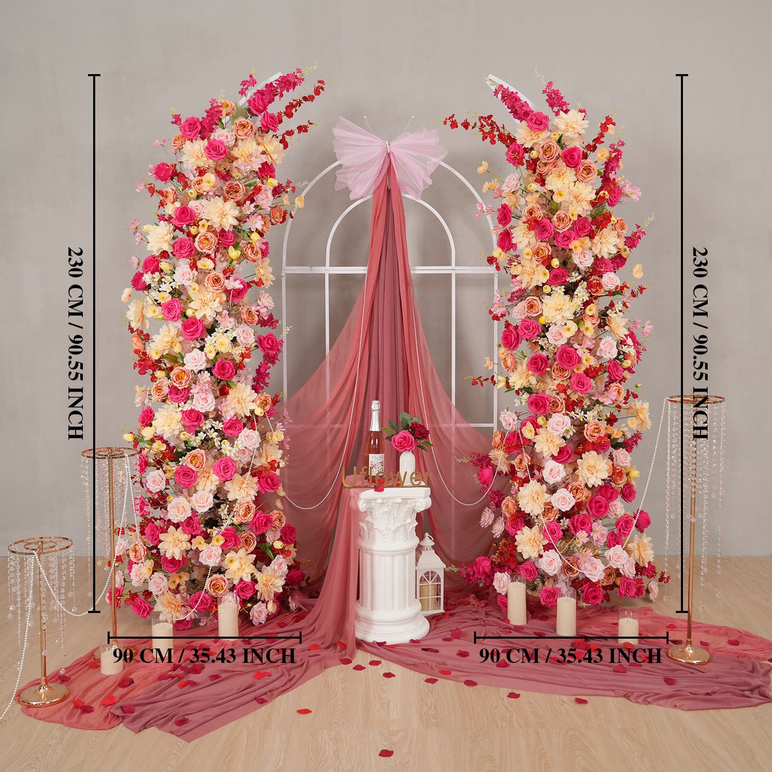Uflower Champagne Pink Flower Horn Arch Wedding Party Birthday Backdrop Decor