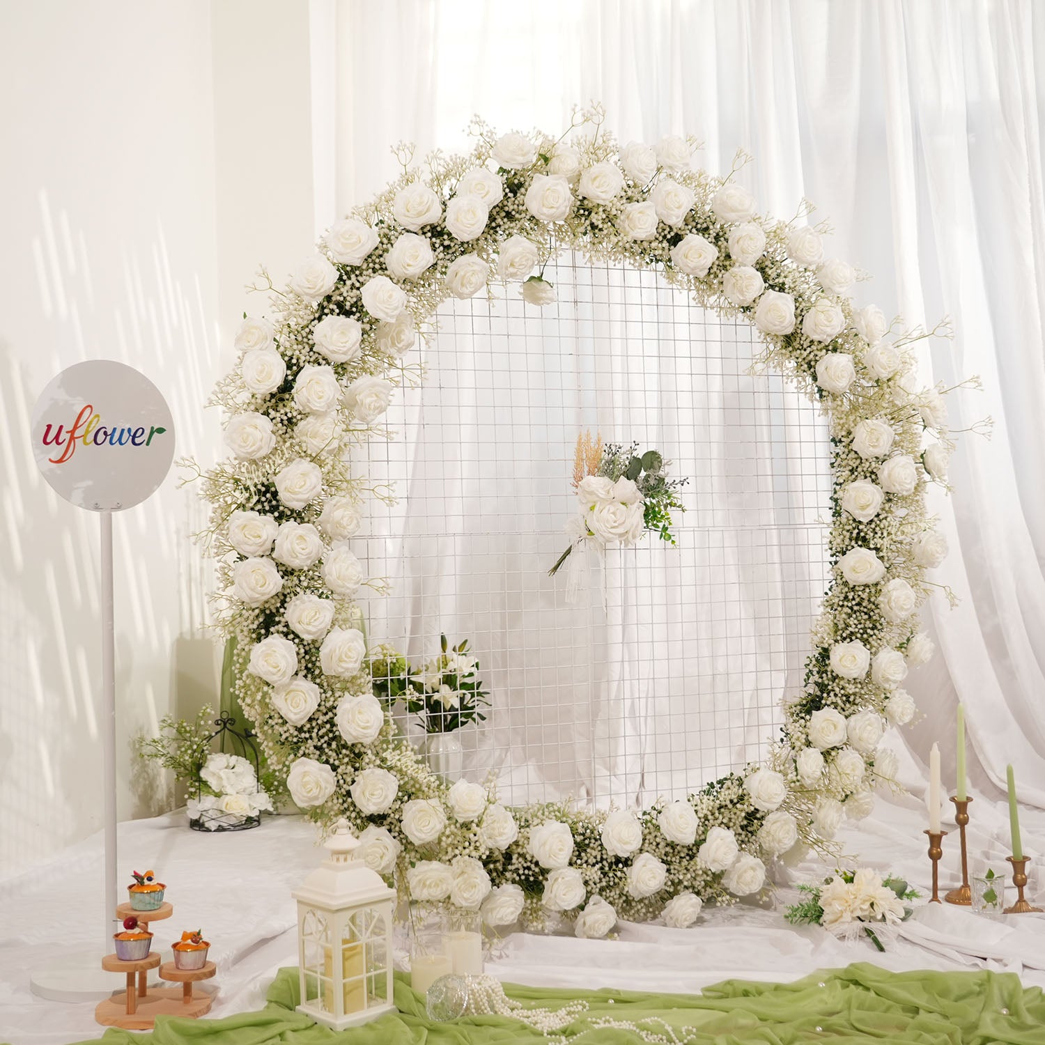 Uflower Baby's Breath Flower Arrangement Table Runner Round Arch