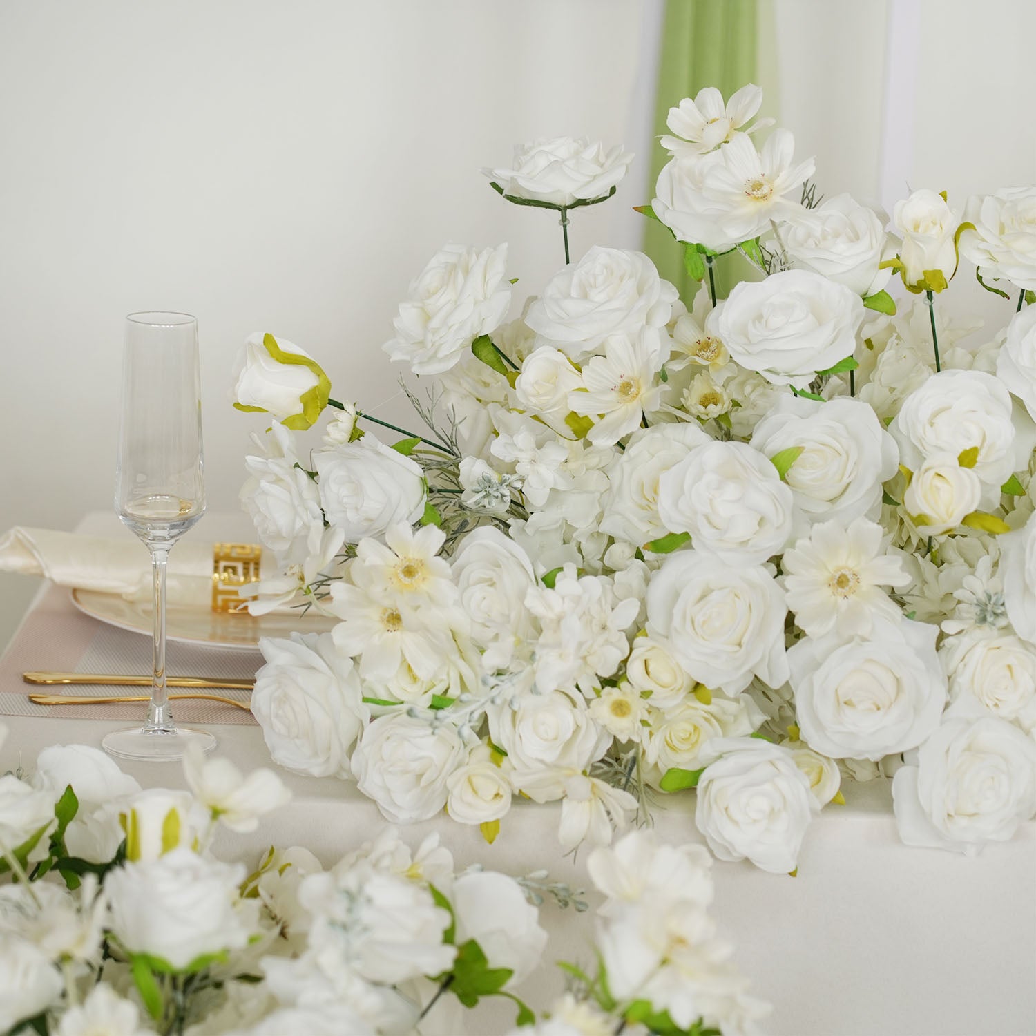 Uflower White Sofa Table Runner Floor Flower Arrangement Wedding KT Backdrop Decor