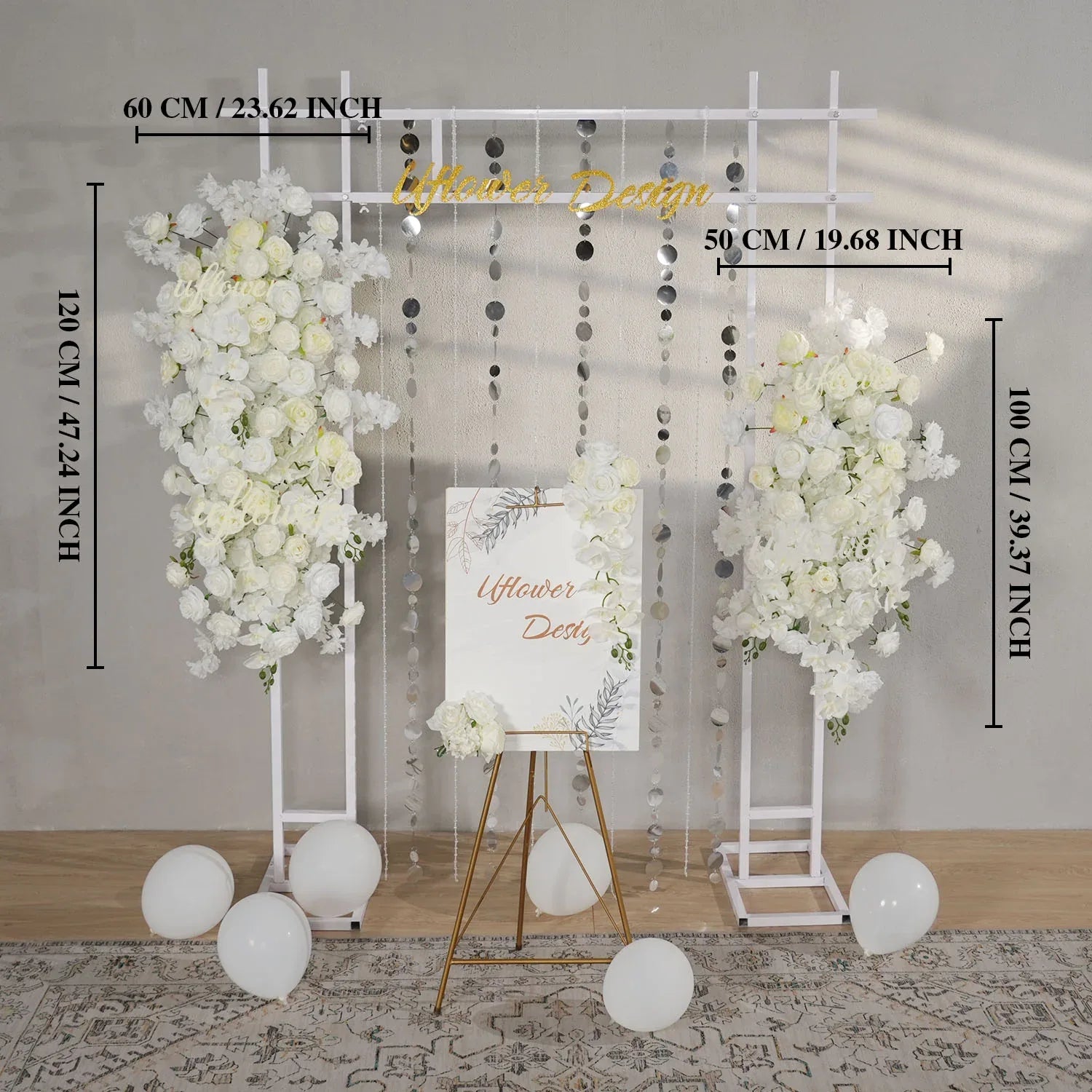 Uflower Artificial White Wedding KT Backdrop Flower Row Decor - Uflower