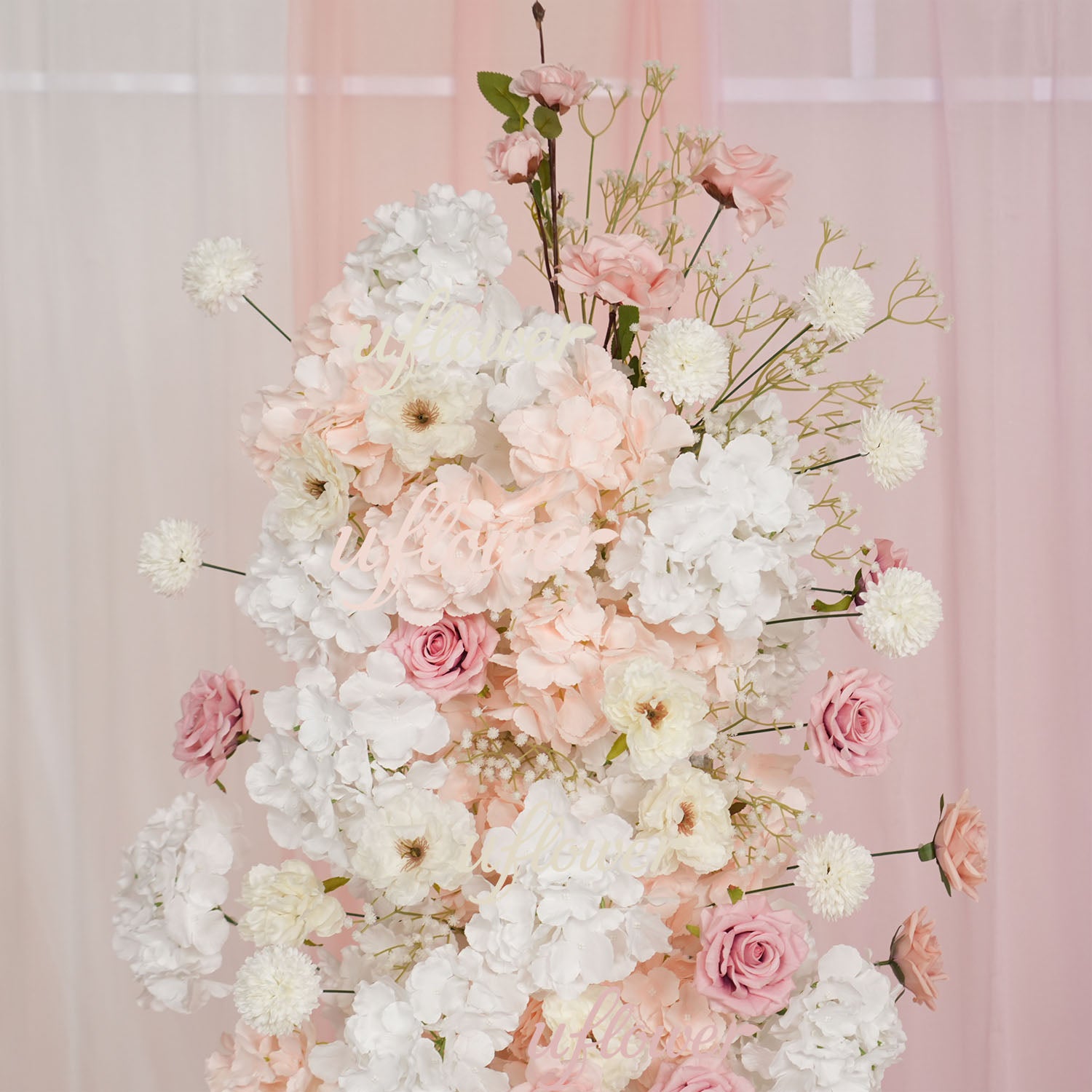Uflower Artificial Pink White Flower Row Wedding KT Backdrop Decor