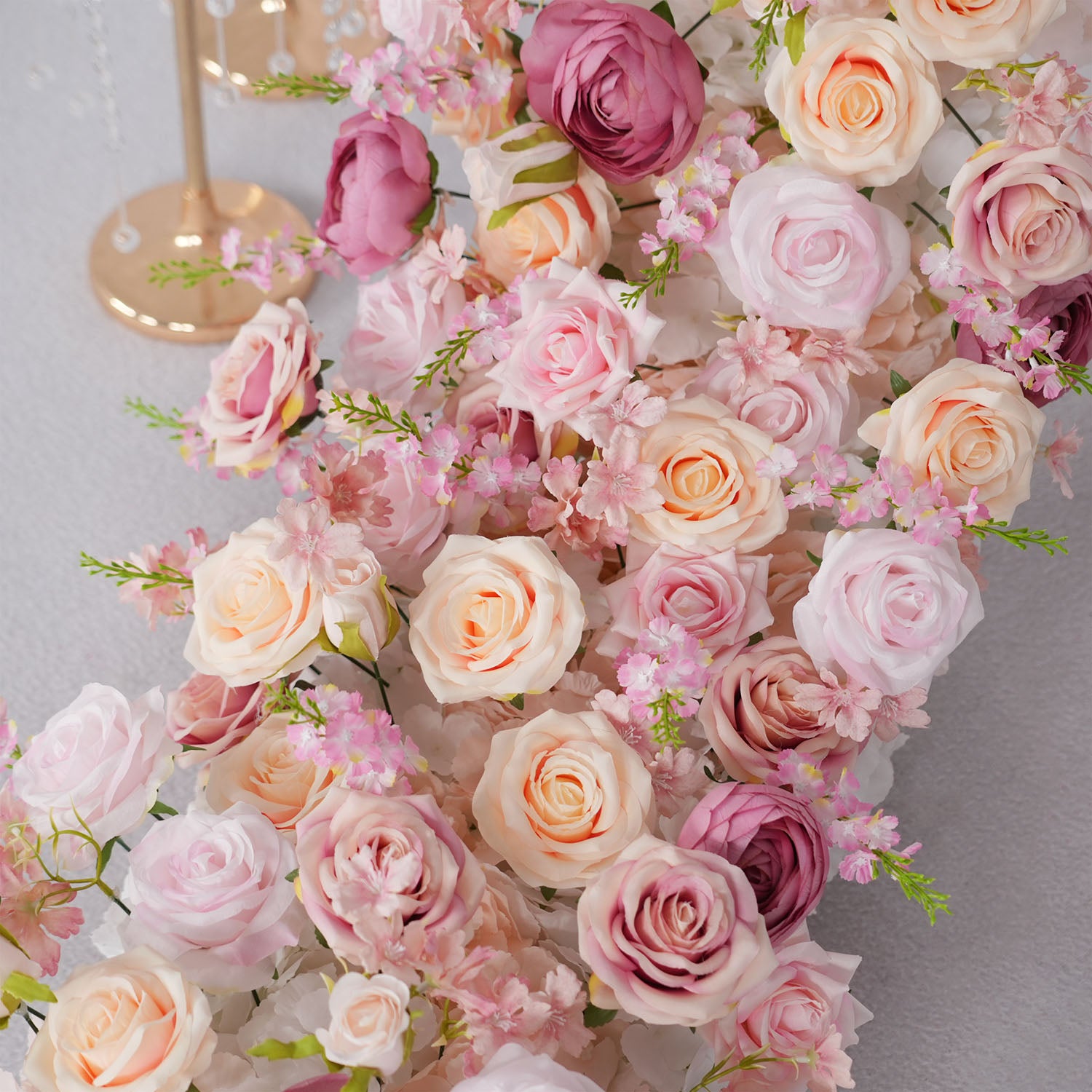 Uflower Pink Rose Sofa Table Runner Floor Flower Arrangement