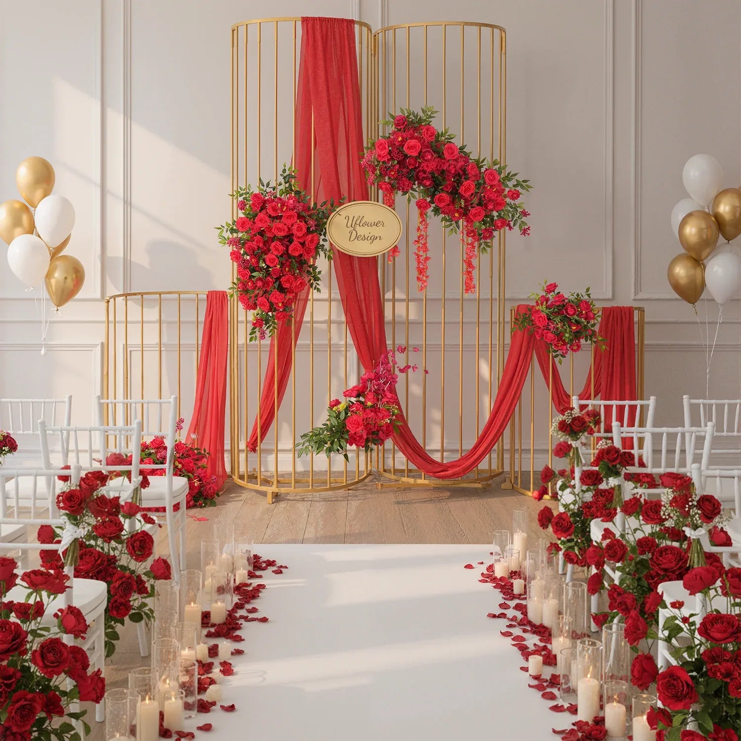 Artificial Red Wedding KT Backdrop Flower Decor - Uflower