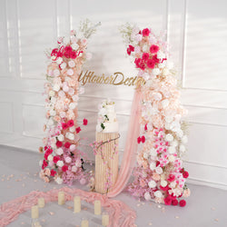 Uflower Pink White Floral Horn Arch Wedding Party Backdrop Decor