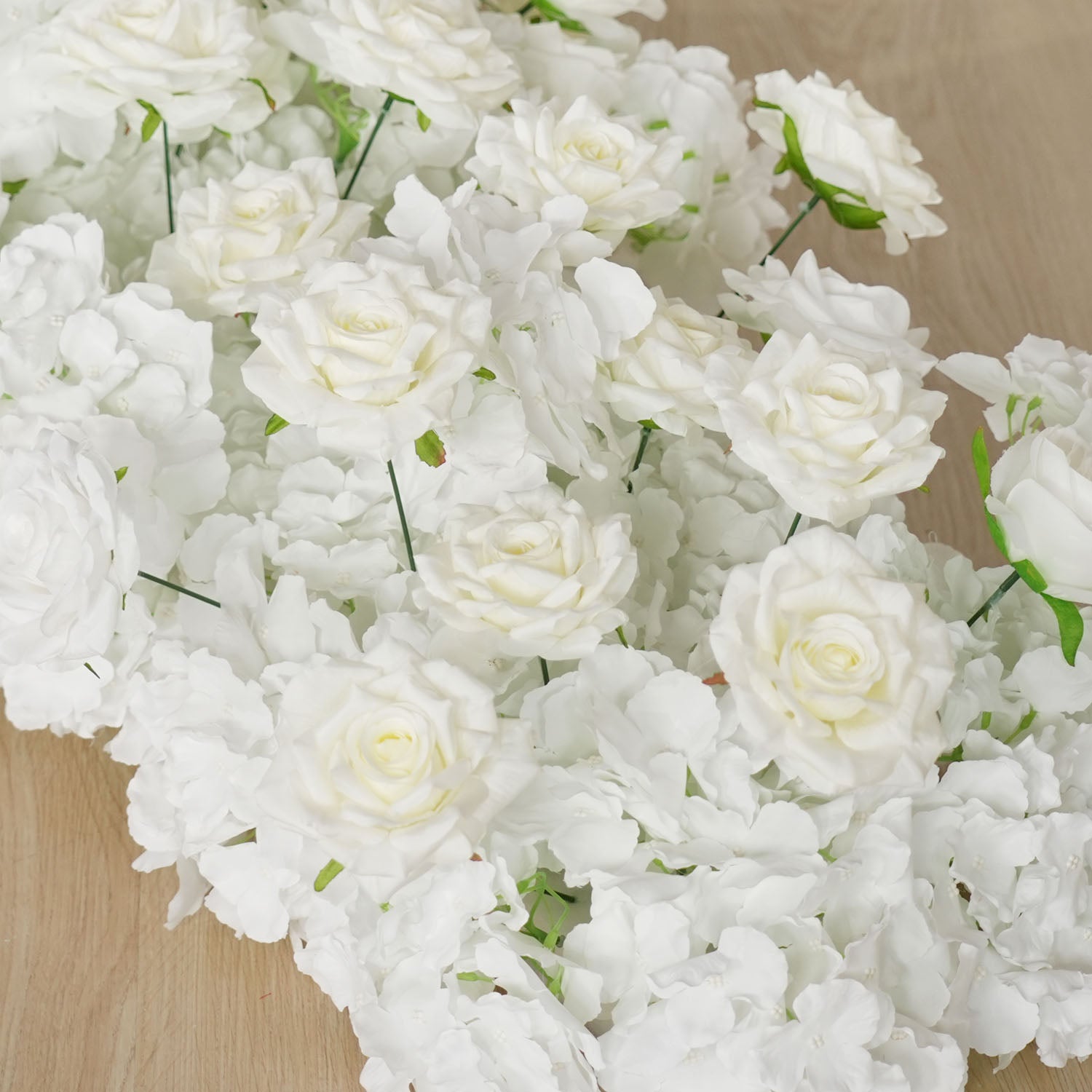 Uflower White Rose Table Runner Sofa Floral Wedding Backdrop Decor