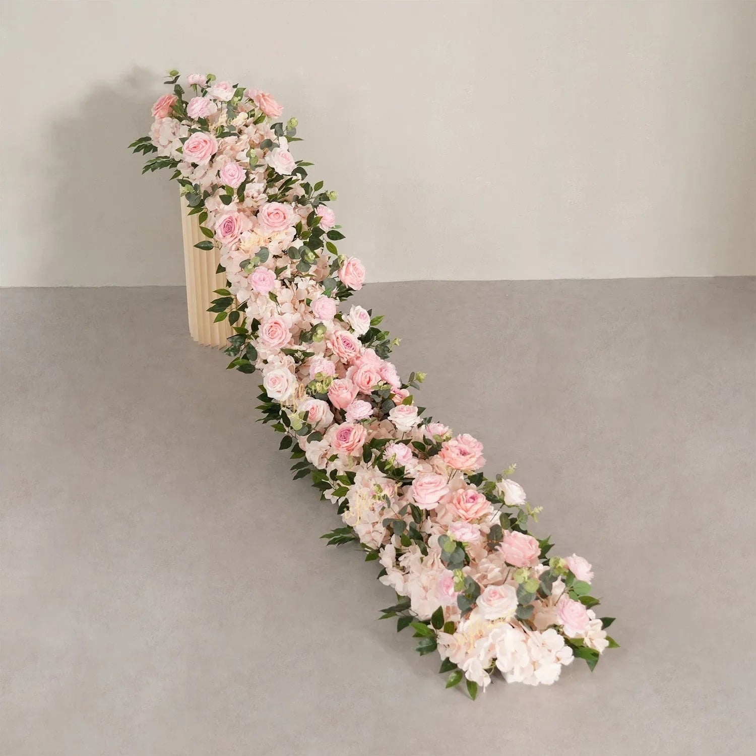 Uflower Pink Rose Greenery Table Runner Sofa Floral Wedding Backdrop Decor SET80207 - Uflower