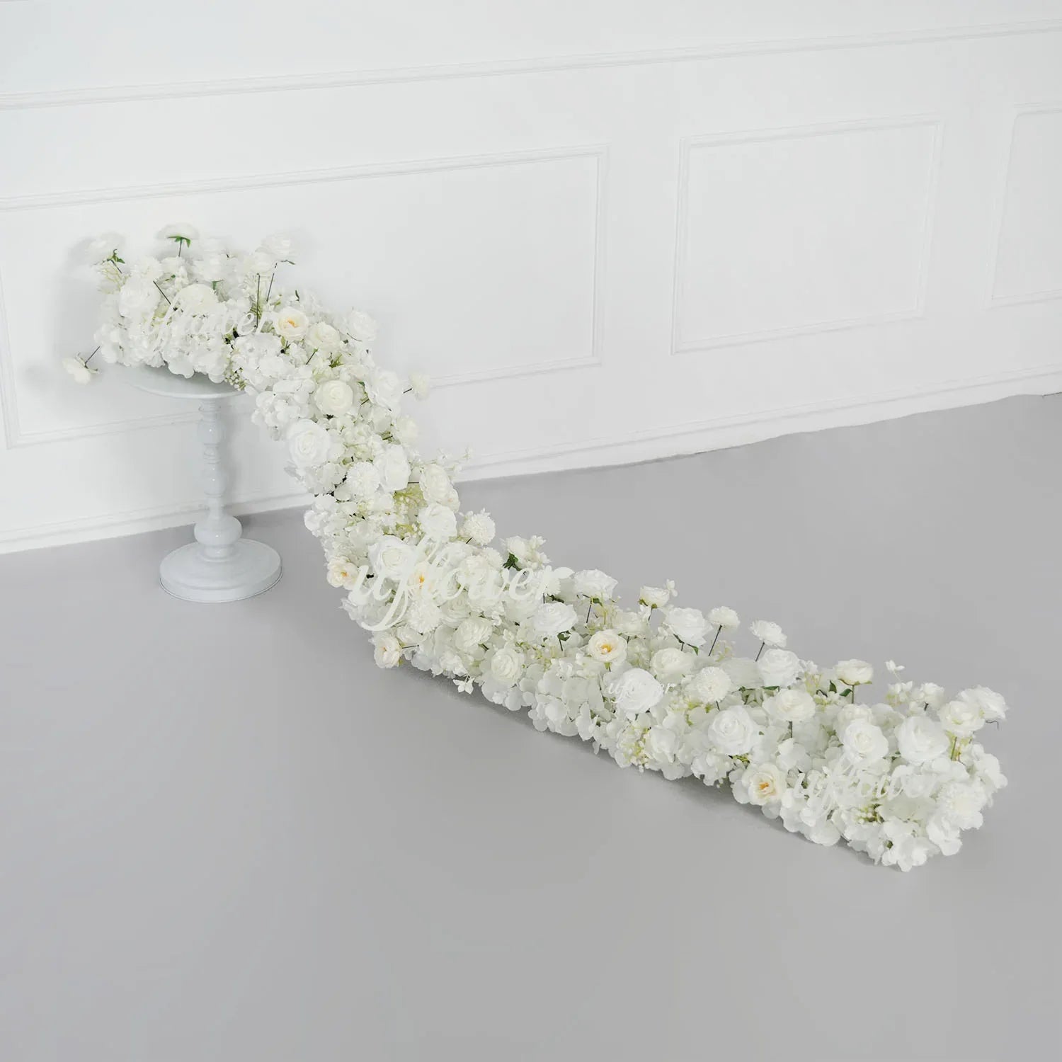 Uflower Pink White Rose Table Runner Sofa Floral Wedding Backdrop Decor - Uflower