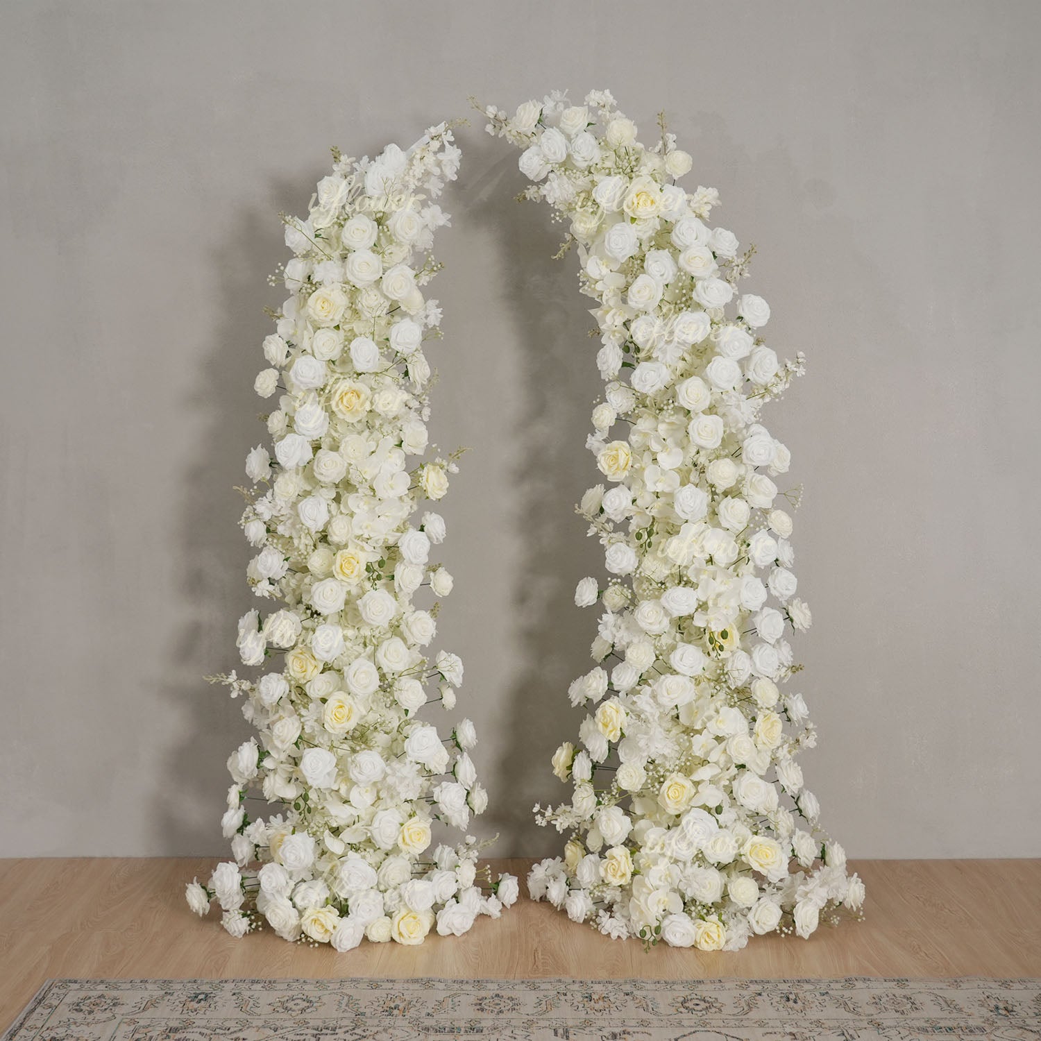 Uflower White Rose Horn Arch Floral Arrangement Wedding Backdrop Decor