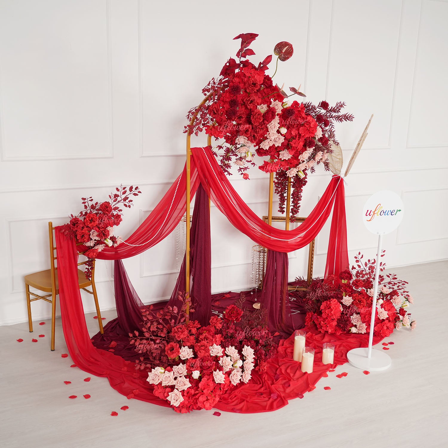 Uflower Red Floral Arrangement Wedding Backdrop Floral Props