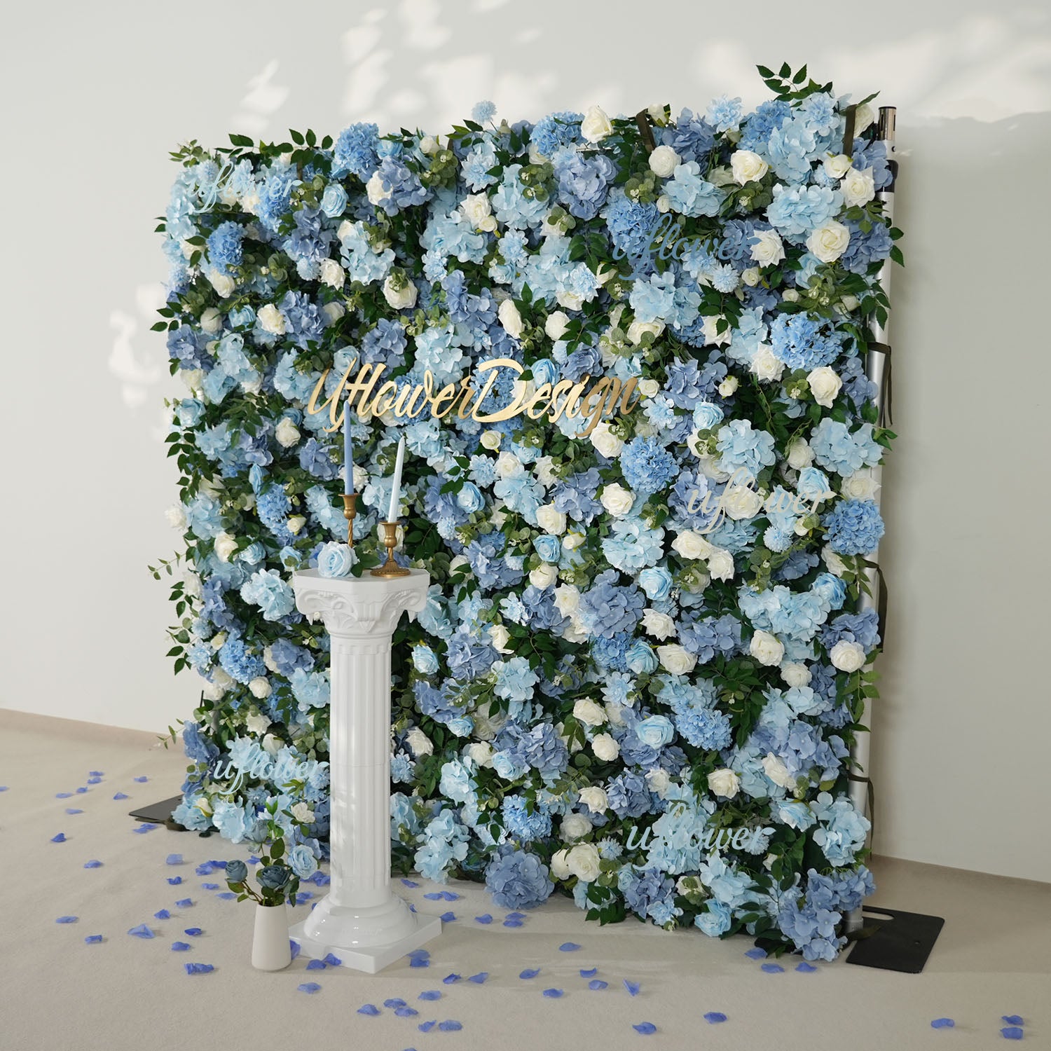 Uflower Blue White Flower Wall Floral Backdrop Wedding Party Proposal Decor