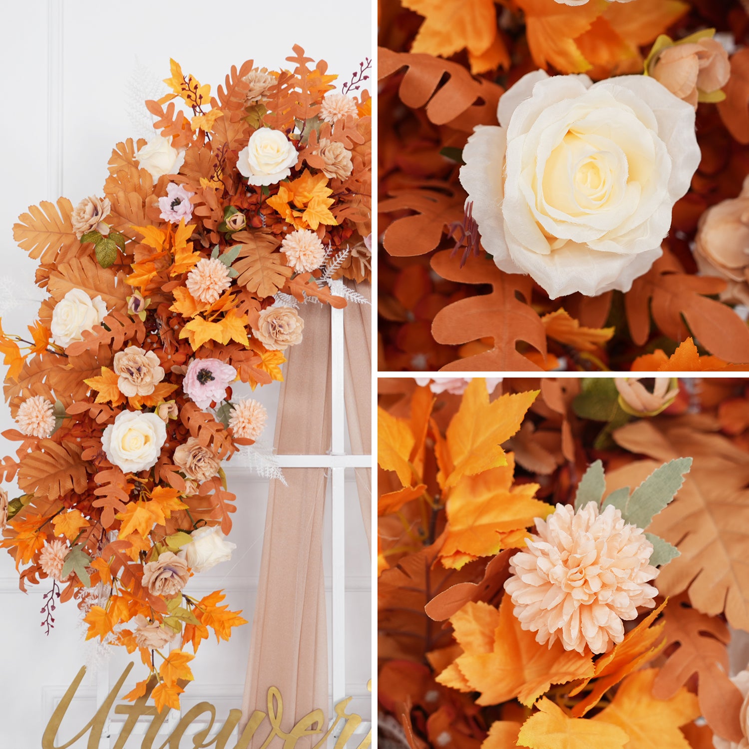 Artificial Orange Wedding KT Backdrop Flower Row Decor