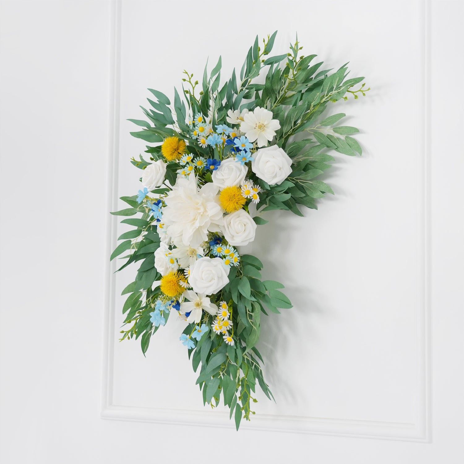 Uflower Rose Green White Flower Willow Leaf Wedding Welcome Flower Floral Decor