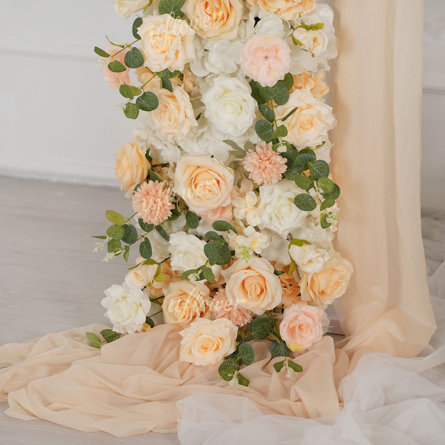 Uflower Champagne Rose Floral Square Arch Wedding Party Backdrop Decoration