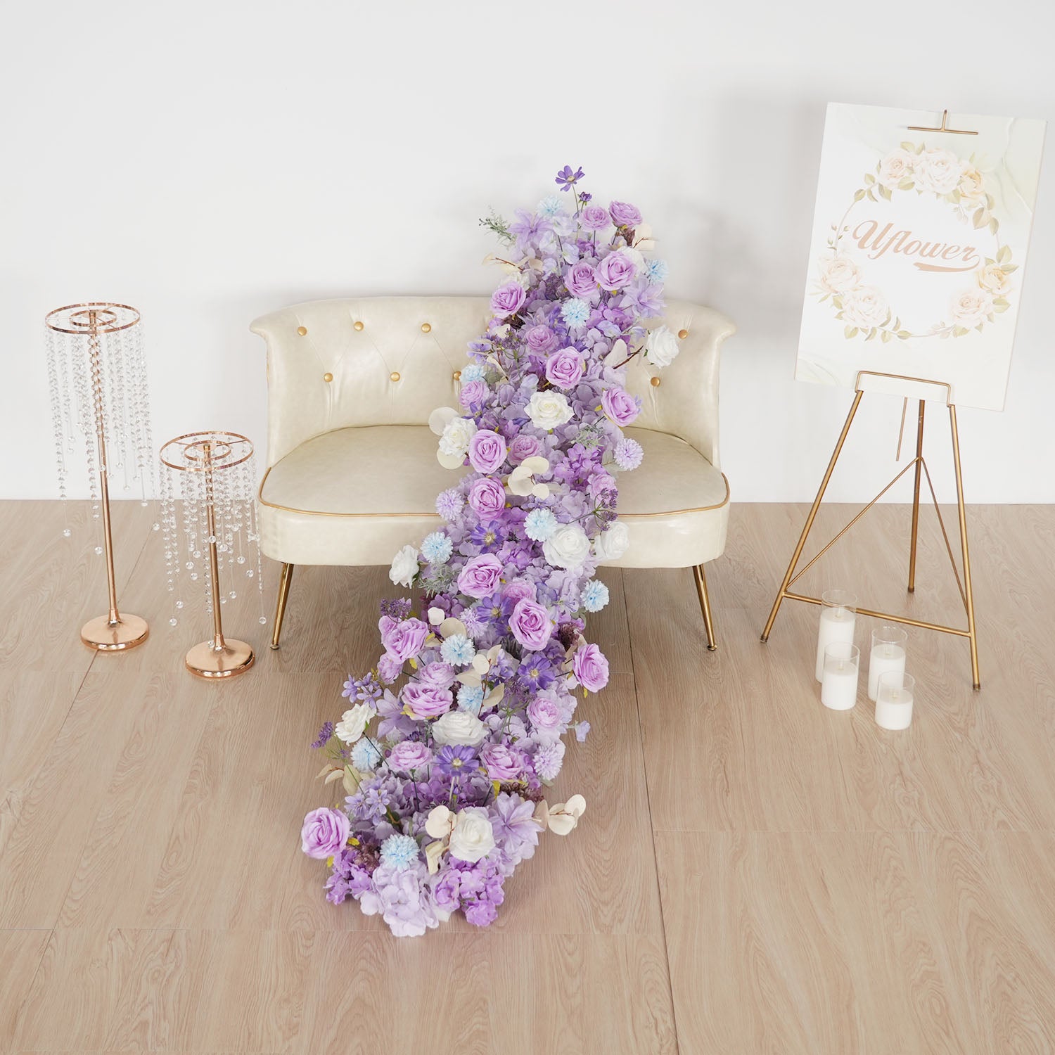 Uflower Purple Rose Floral Door Arch Wedding Party Backdrop Decoration