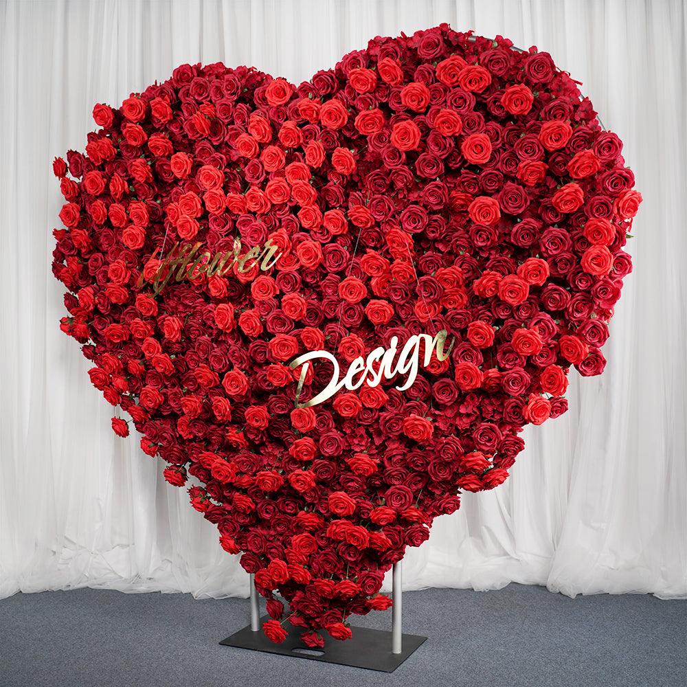 2*2m Red Rose Heart Shaped Flower Wall Wedding Background