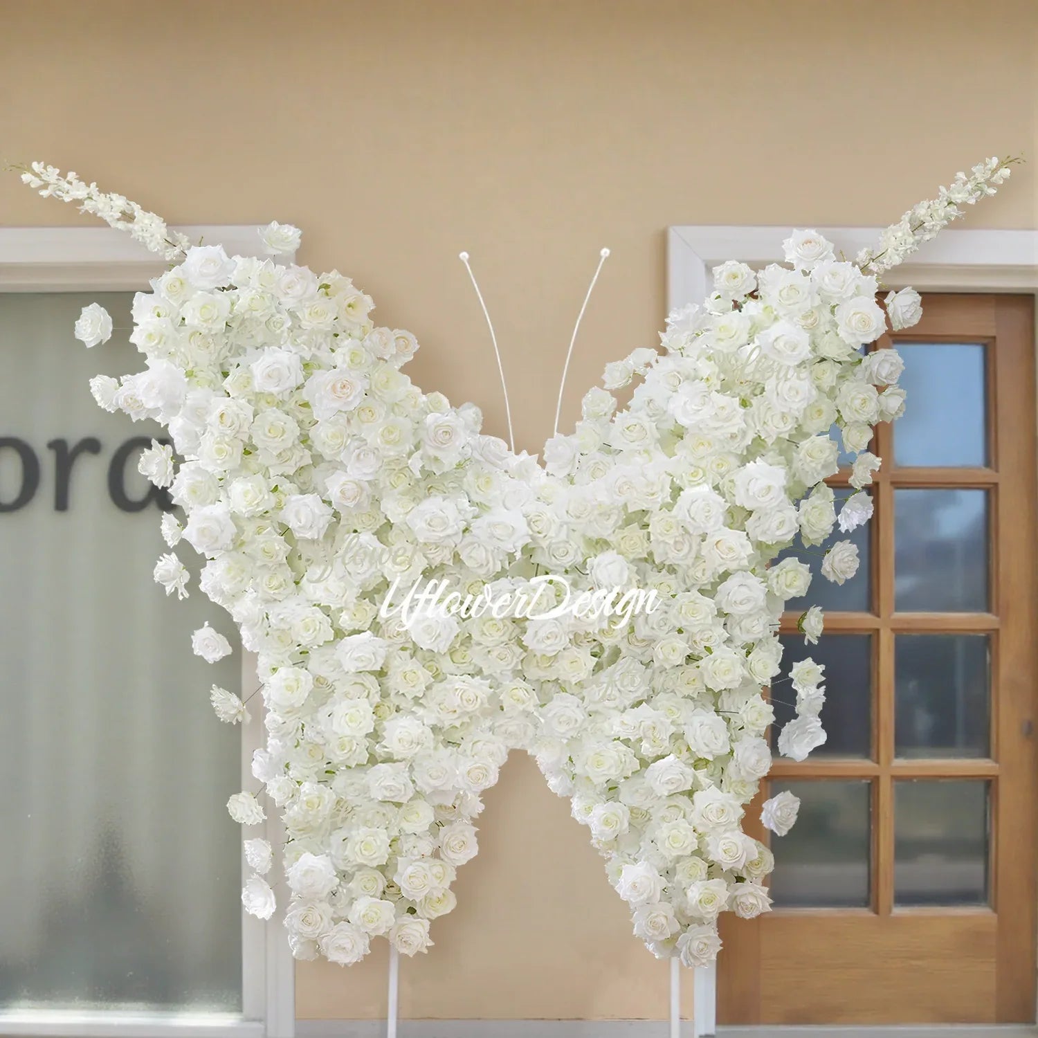 Uflower White Rose Butterfly Shaped Arch Wedding Party Backdrop Decor - Uflower