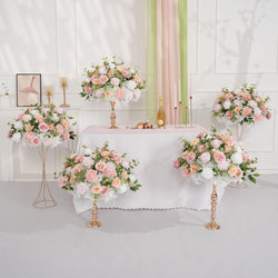 Uflower Pink White Rose Green Leaf Table Centerpieces Floral Ball Wedding Decoration