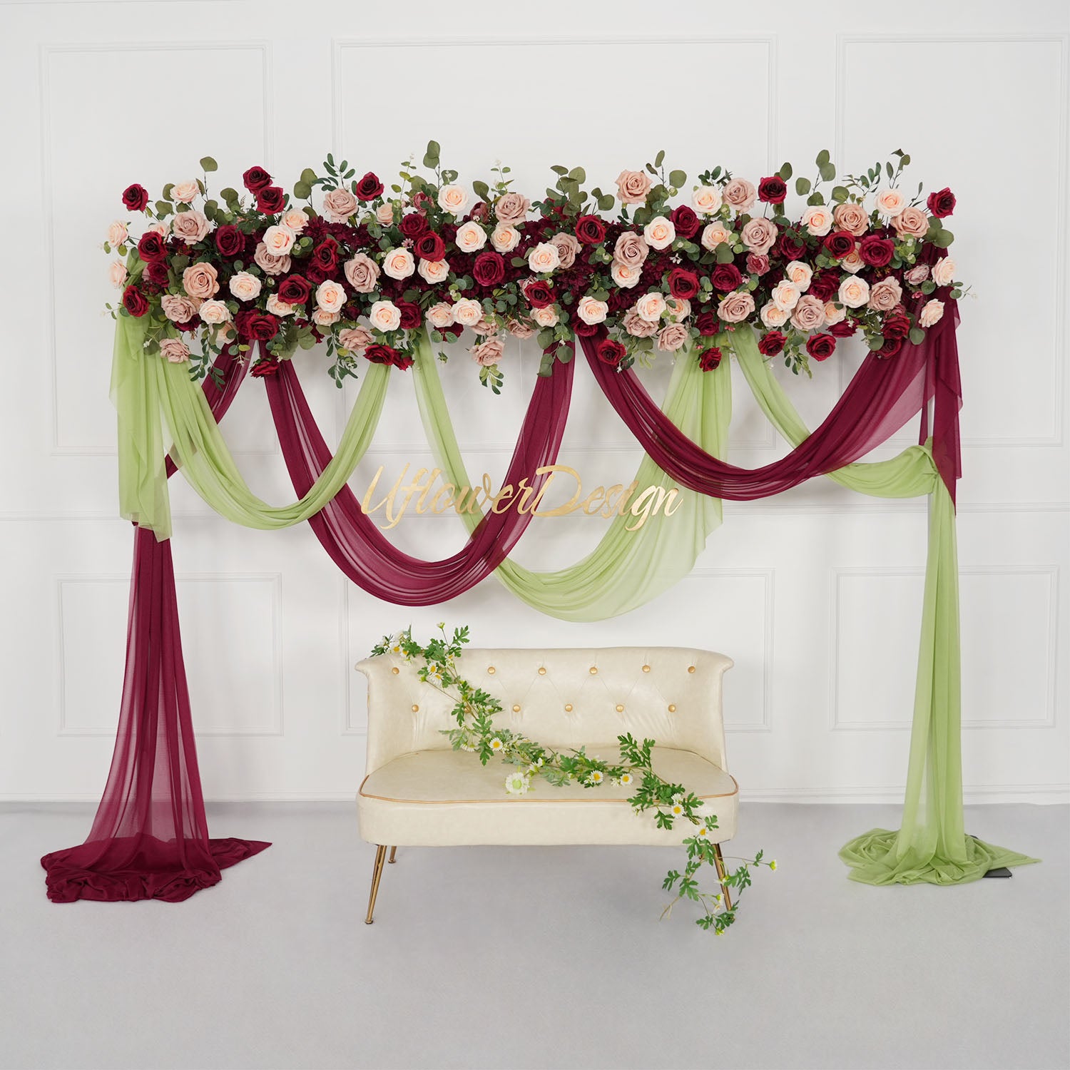 Uflower Artificial Rose Flower Row Wedding KT Backdrop Decor