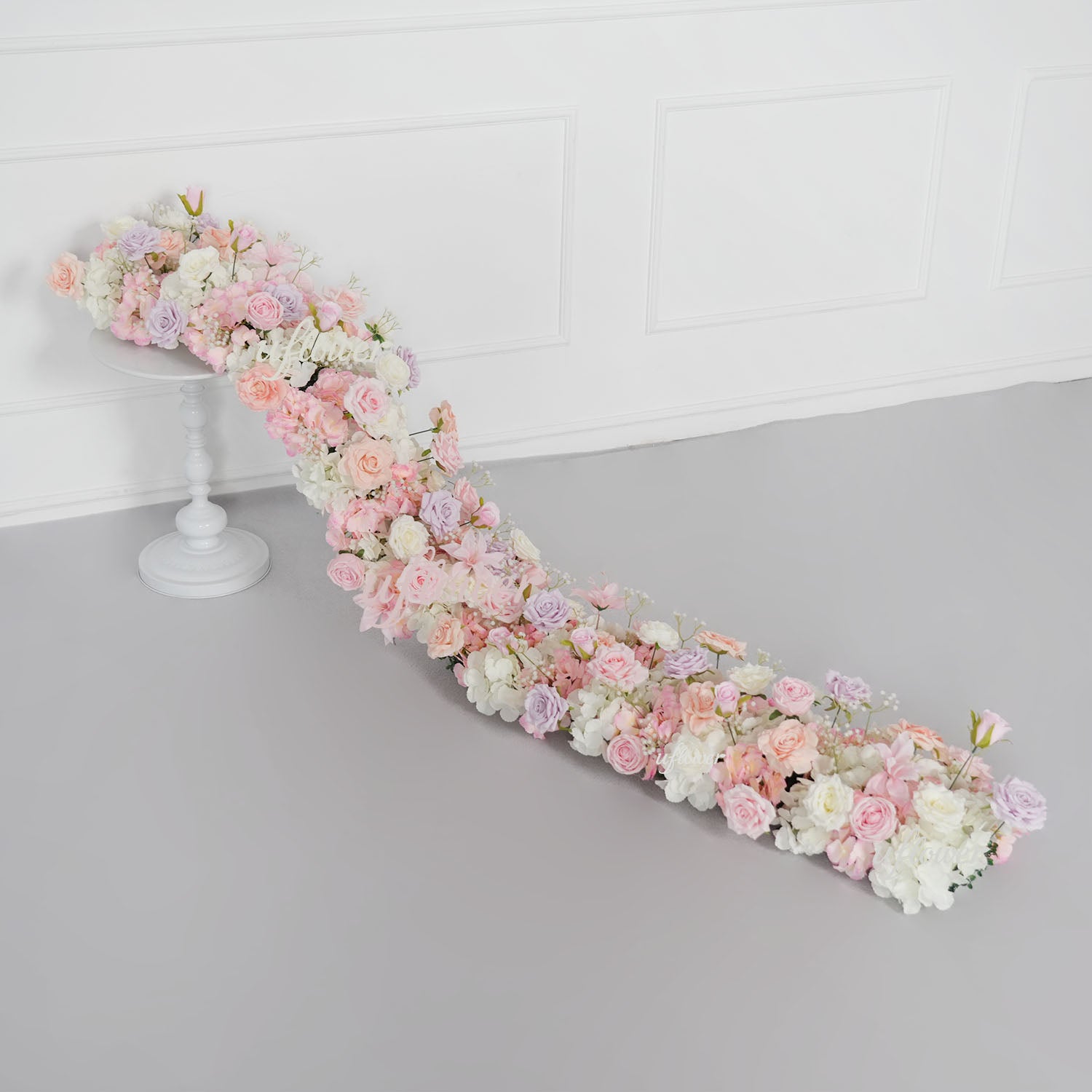 Uflower Pink White Rose Table Runner Sofa Floral Wedding Backdrop Decor