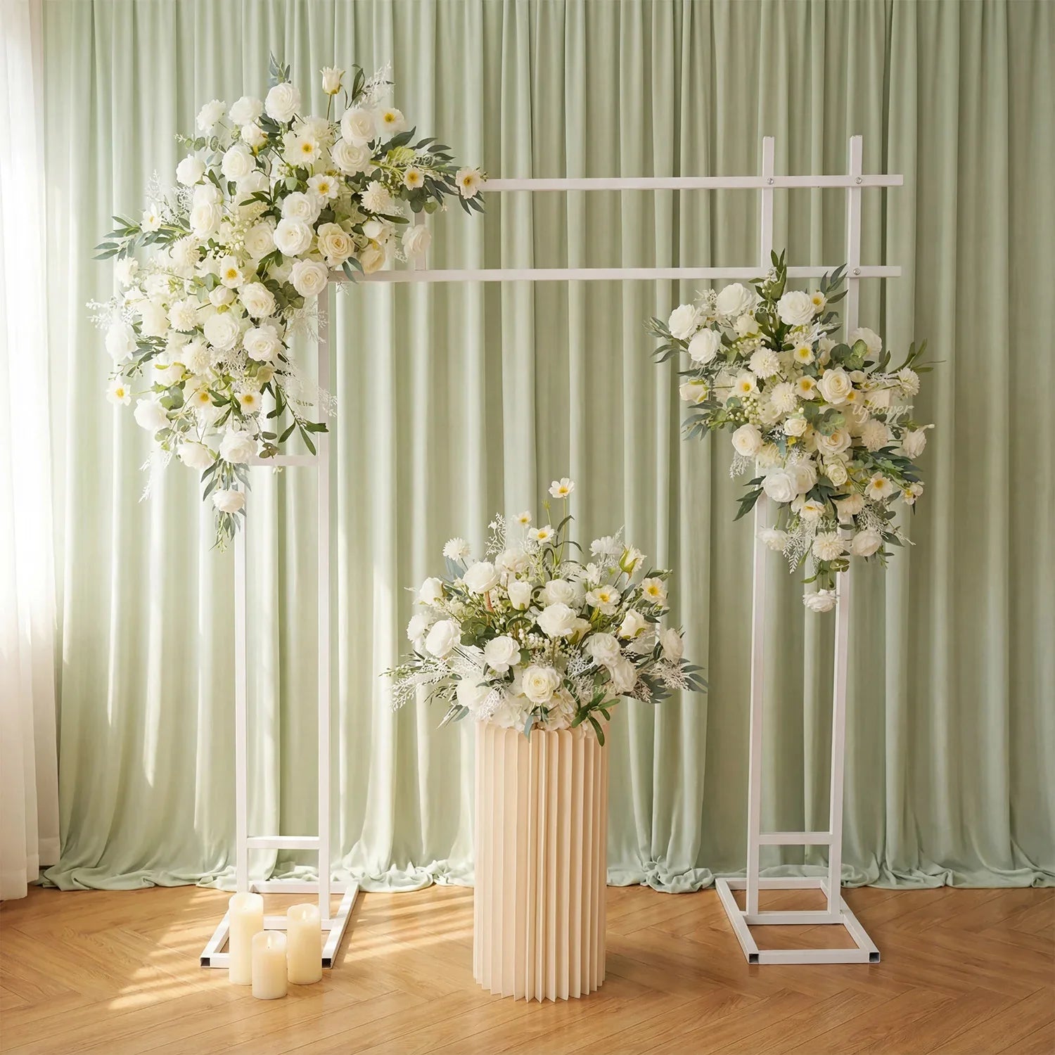 Artificial White Green Wedding KT Backdrop Flower Row Decor - Uflower