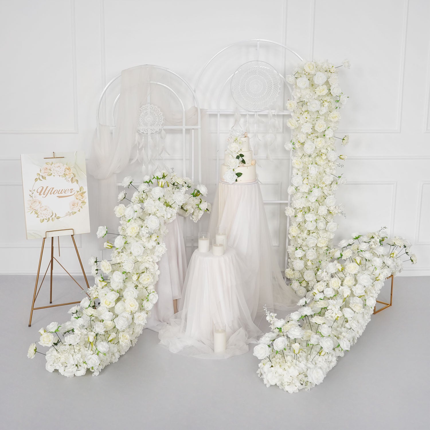 Uflower White Sofa Table Runner Floor Flower Arrangement