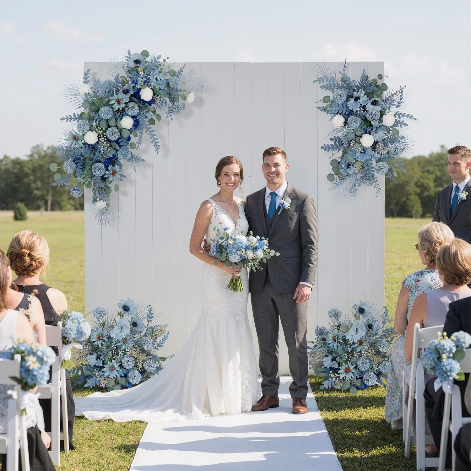 Artificial Grayish Blue Wedding KT Backdrop Flower Row Decor - Uflower